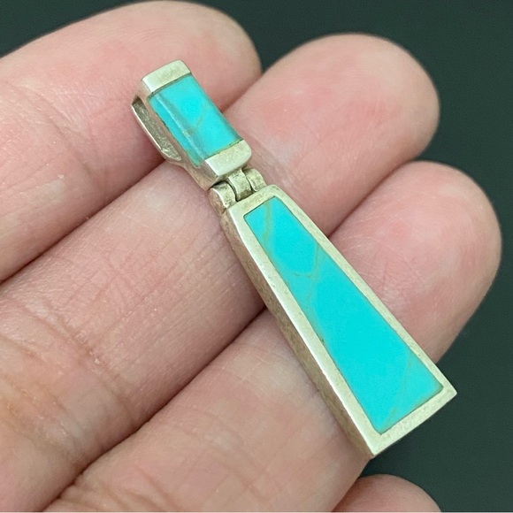 Vintage Sterling Silver 925 Native American Turquoise Inlay Door Knocker Pendant - Picture 7 of 12